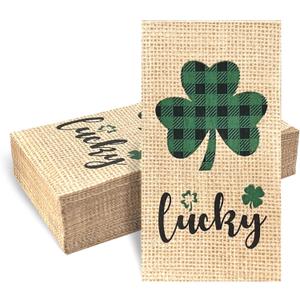120 Pcs Burlap Printed Irish Shamrock Disposable Bathroom Napkins, St Patricks Day Clover Lucky Guest Towels Hand Towels Paper Guest Napkins for Bathroom Kitchen Camping Cocktail Party 4.3 x 7.8 inch