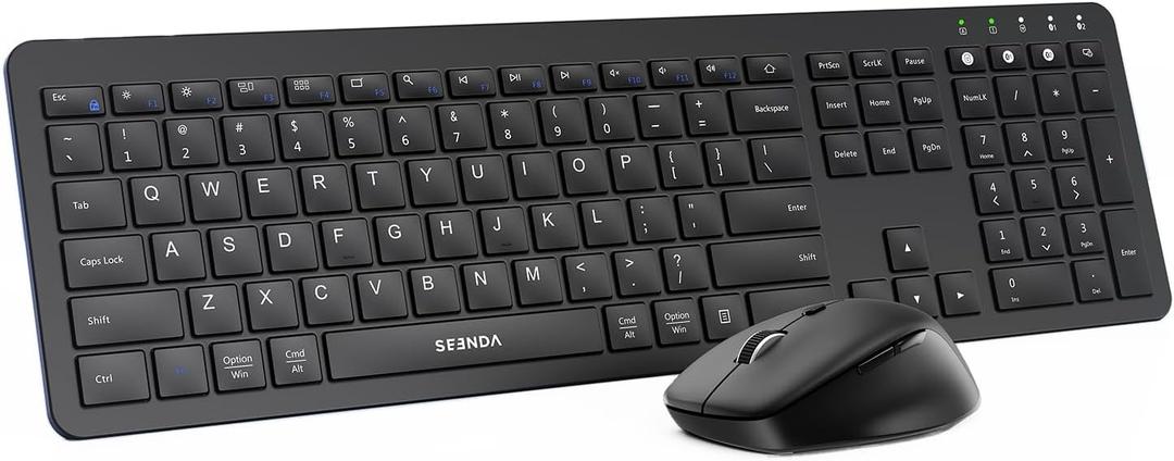 seenda Wireless Keyboard and Mouse Combo for Windows PC, Laptop, Mac, iPad, Bluetooth & 2.4G 3-Device Multi-Connection, Ultra Slim Full Size Quiet Keyboard, Adjustable DPI Mouse, Black