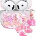 Coralogo for Apple for Airpods 4 Case - Women Girls Cute Girly Kawaii 4th Generation for Airpods Cases Cover Glitter Liquid Sparkle Castle Hard Shell Keychain Funda Estuche Forro para Airpod 4 Gen