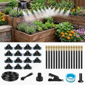 50FT Drip Irrigation Kit for Garden Beds, Greenhouse & Potted Plants Adjustable Micro Watering System with 1/4" Distribution Tubing, Emitters, Connectors & Stakes