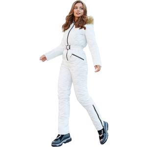 Yousify Womens Winter Ski Suit One Piece Hooded Fur Collar Ski Jumpsuit Snowsuit Outdoor Sports Coat (XX-Large, 1-white)