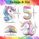 Unicorn 5th Birthday Party Decorations for Girl Purple Pink Theme Balloon Set, Large Rainbow Unicorn Helium Balloons with Heart and Star Baby Shower Kids Supplies (number 5 set)