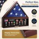Large Military Flag Display Case with Gold Plate - Wooden Shadow Box Frame for Veteran Burial Flag - Fits 5' x 9.5' Flag - Memorial Medal Display & Shadowbox for Medals & Tri Folded Flag