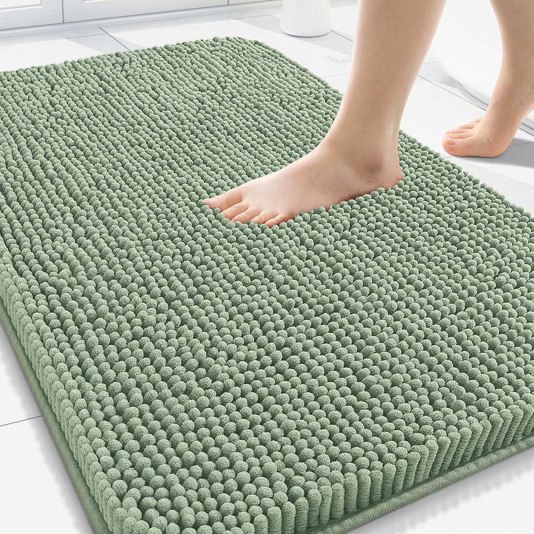 Arotive Bathroom Rugs 30x20, Extra Soft Absorbent Shaggy Chenille Bath Rugs, Machine Washable Rubber Backing Non-Slip Bath Mats for Bathroom Floor Tub and Shower, Home Decor Accessories, Sage Green