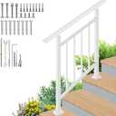 Upgrade 2 in 1 Stair Handrail&Horizontal Railing, Adjustable 3 Step Stair Railing Kit, White Wrought Iron Handrails for Outdoor Steps,Concrete,Wood, Deck and Porch Hand Rails, with Installation Kits