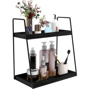 Dorhors 2 Tier Bathroom Counter Organizer Storage,Vanity Organizer for Bathroom Counter,Wood Standing Rack for Kitchen(Black)