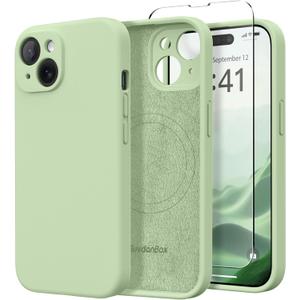 Magnetic for iPhone 15 Case, Compatible with MagSafe, [Screen Protector + Full Camera Protection], Silicone Shockproof Anti-Scratch Protective Phone Case for iPhone 15 6.1", Matcha