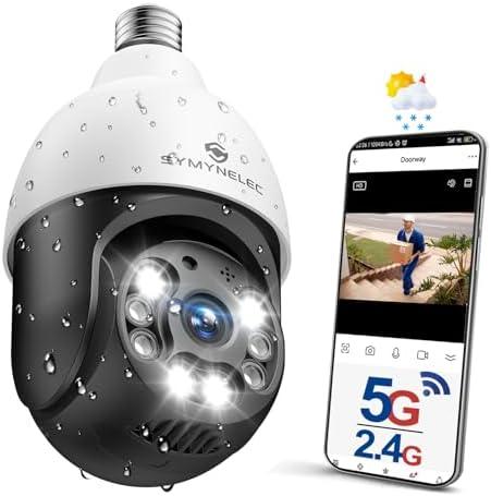 SYMYNELEC 5GHz/2.4GHz Light Bulb Security Camera Outdoor Waterproof 2.5K, Dual-Band WiFi Light Socket Security Camera with AI Human Motion Detection Tracking 4MP Color Night Vision Siren Alarm Alexa