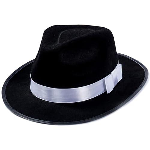 Funny Party Hats Black Fedora Hat - Gangster - Black and White Fedora Hat - Mobster (Fedora Hat)