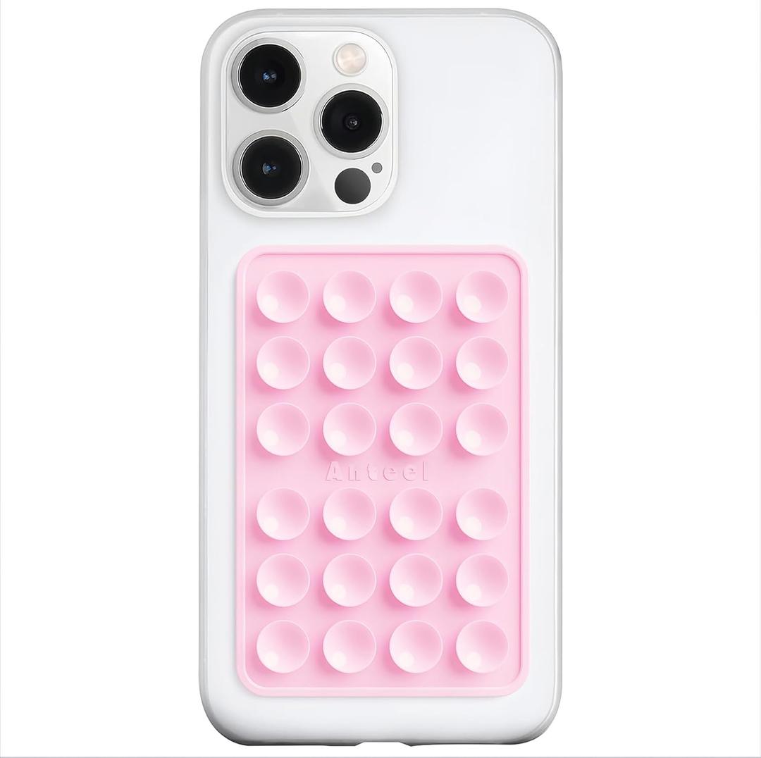 PKYAA Silicone Suction Phone Case Adhesive Mount, Upgraded Super Strong Grip, Durable, Easy to Use, Hands-Free Sticky Phone Holder for Selfies, Tiktok Videos, 2.56"x3.94" (Light Pink)