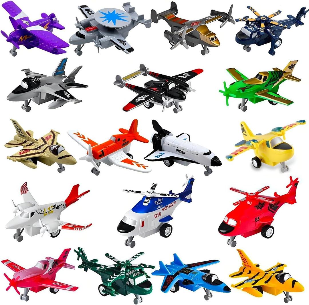 Liberty Imports Pull Back Airplanes Toys Vehicle Playset, Variety Pack of Helicopters, Stealth Bombers, Fighter Jets, Aircraft, Planes for Kids Toddlers Party Favors (18 Pack)