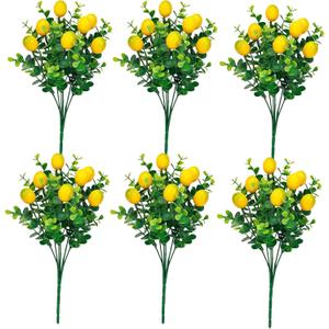 6 Pcs Artificial Lemon Branches Artificial Fruit Lemon Tree Greenery Decoration Faux Lemons Picks for Farmhouse Kitchen Home Table Decor Stem Fruits for Home Spring Summer Decor (Yellow)