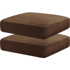 MAXIJIN Velvet Stretch Seat Cushion Covers Couch Cushion Cover for Individual Cushions Sofa Seat Cushion Slipcovers with Elastic Bottom (2 Piece Sofa Cushion Covers, Dark Coffee)