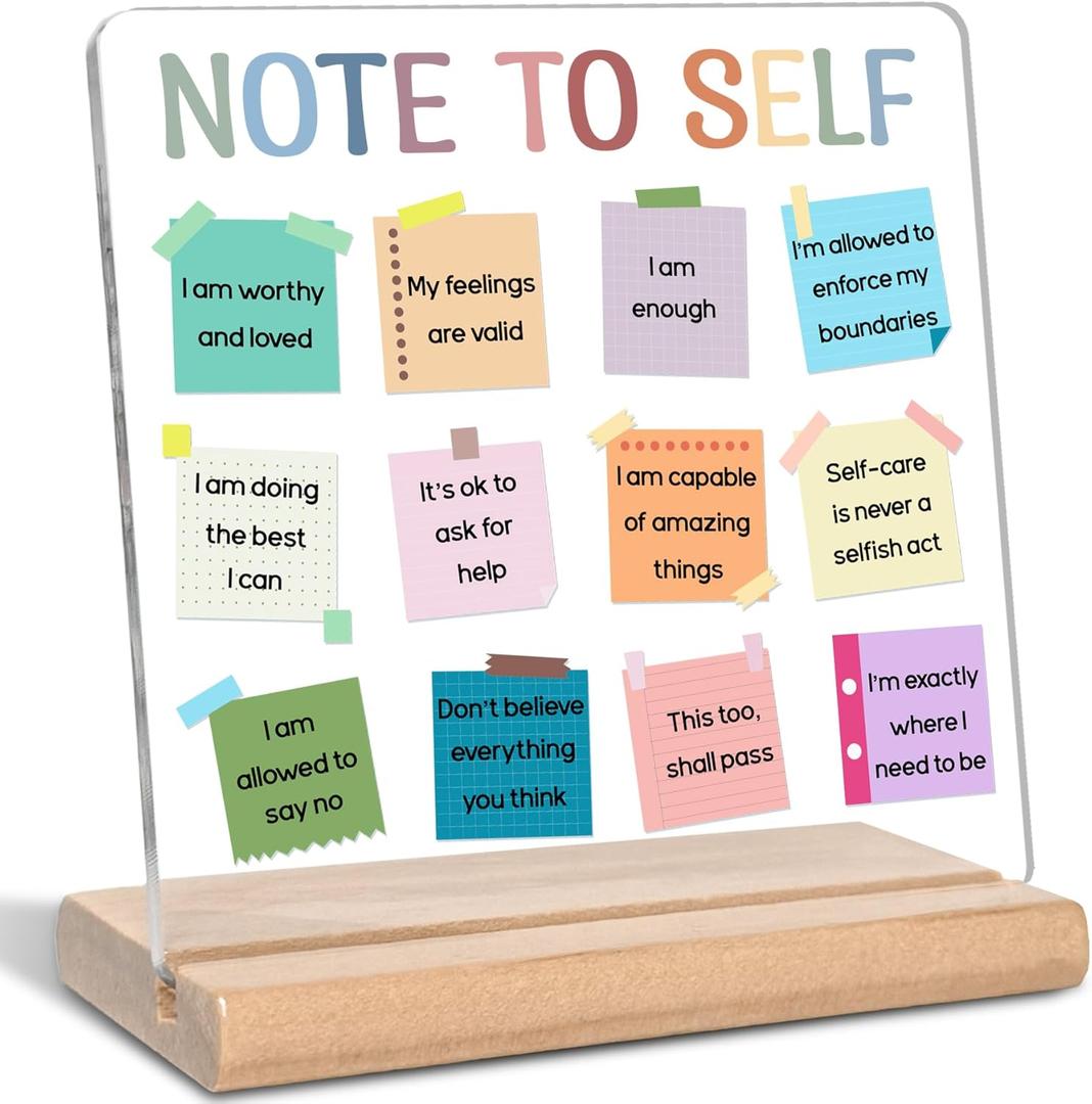 Note to Self Words Acrylic Plaque Sign, Therapy Office School Counselling Office Gifts for Counselor, Psychologist, Therapist, Inspirational Mental Health Gifts for Teachers, Students