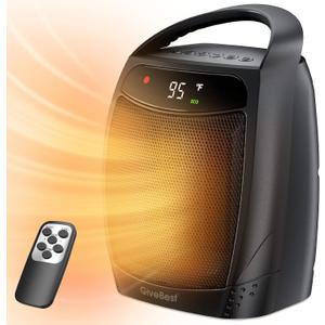 GiveBest Space Heater, 1500W Electric Portable Heaters for Indoor Use, Remote, 4 Mode, Timer, ECO Mode, PTC Ceramic Fast Safety Heat for Bedroom Office Home (Black-Digital)