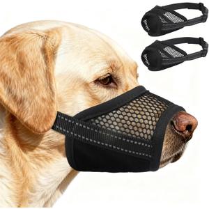 2 Pack Dog Muzzle,Mesh Soft Muzzle for Small Medium Large Sized Dog, Anti Barking Biting, Breathable Adjustable Drinkable，Mouth Cover for Grooming Training（Black, S