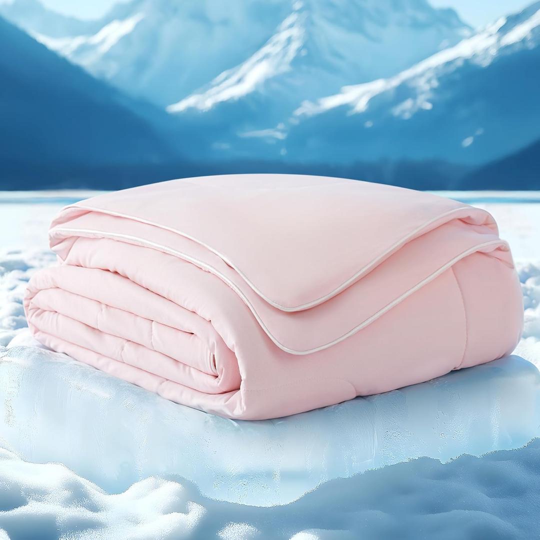 Bedsure Cooling Blankets for Hot Sleepers - Summer Blanket Twin Size, Cold and Lightweight Gift for Night Sweats, Ice Cooled Breathable Comforter for Bed and Couch, Pink, 60x80 Inches