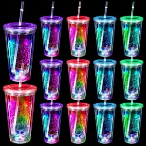 12 Pcs Light up Cups Glow in the Dark Party Favor LED 16 oz Double Walled Tumblers Glow Cups Travel Gifts with 3 Color Modes for Birthdays Concerts Weddings Holidays Party Supplies