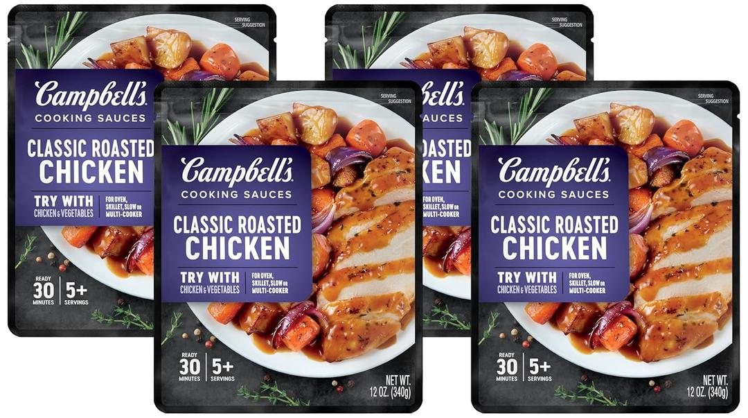 Campbell's Cooking Sauces, Classic Roasted Chicken Sauce, 12 Oz Pouch (Pack of 4), Best By 06, 2025