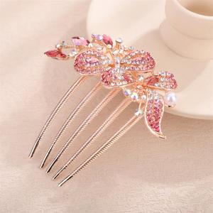 Aimimier Dainty Crystal Hair Comb Sparkly Bow Leaf Rhinestone Inlaid Hair Side Combs Vingtage Long Teeth Hair Clip Wedding Hair Accessories for Women (Pink)