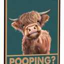 Vintage Highland Cow Tin Sign: Funny "Are You Pooping?" Bathroom Wall Decor for Western & Highland Cow Lovers 8 x 12 Inch
