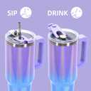 40 oz Shiny Tumbler with Handle and Straw,Stainless Steel Tumbler with Lid and Straw,Insulated Travel Mug(Cold for 34 Hours),Water Bottle for Iced Tea,Coffee (Purple)