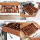 KitchenEdge Premium Silverware, Flatware and Utensil Organizer for Kitchen Drawers, Food-Safe Contract Grade, Expandable from 18 to 33 In, Natural Acacia