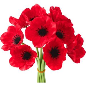 10PCS Red Artificial Poppy Flowers Fake PU Floral Stems Real Touch Silk Like Wedding Memorial Day Decor Bouquet Centerpieces Home Arrangements
