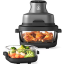 Portable 4-in-1 Glass Air Fryer | 400°F Precise Heat, Dual 4.2QT & 6QT Stackable Containers, Dual Capacity for 1 or Family, Max Crisp/Bake/Recrisp, Easy Clean