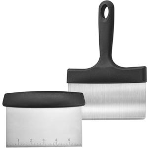 2-in-1 Blackstone Griddle Scraper & Chopper - Heavy Duty Stainless Steel Blade, 6" Wide Flat Edge for Cleaning & Cooking, Heat Resistant & Dishwasher Safe, Compatible with any Flat Top Griddle