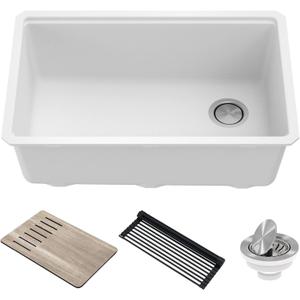 KRAUS Bellucci 30 in. Undermount Workstation Granite Kitchen Sink in White with Accessories, KGUW1-30WH