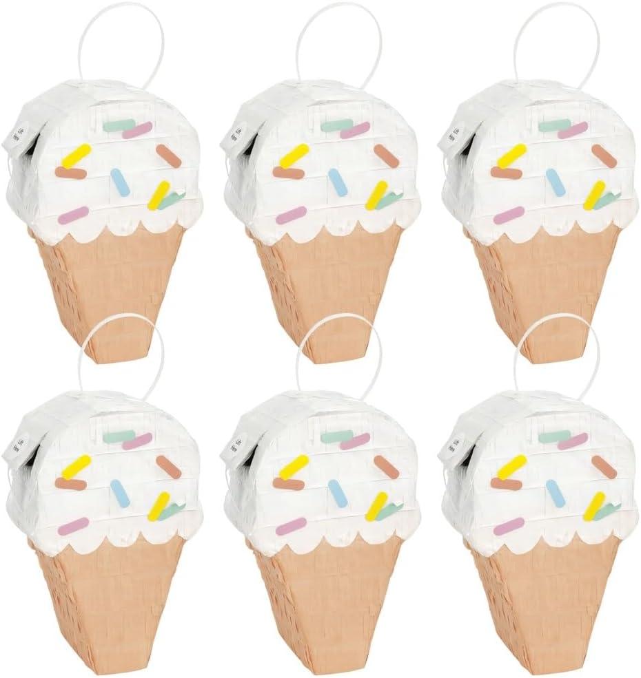 Multicolor Ice Cream Cone Shaped Mini Tissue Paper Pinata Decoration (7" x 4" x 2.75") - 1 Pc. | Adorable Design, Perfect For Birthday, Baby Shower, Summer Event, & More