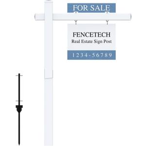 Vinyl PVC Real Estate Sign Post 6' Tall, Realtor Yard Sign Post (Connected type), 47" Arm Holds Up to 36" Sign - White (No Sign)