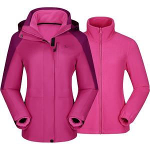 CAMEL CROWN Women Ski Jacket Waterproof 3 in 1 Winter Snow Mountain Coat Warm Fleece Windbreaker Hooded Snowboarding Jackets, XL