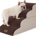 Dog Stairs Ramp for Bed 19.7" H - Pet Stairs Steps for Small to Medium Dogs to Get on Bed and Couch, 35D Foam with Non-Slip Bottom Brown, 4 Steps