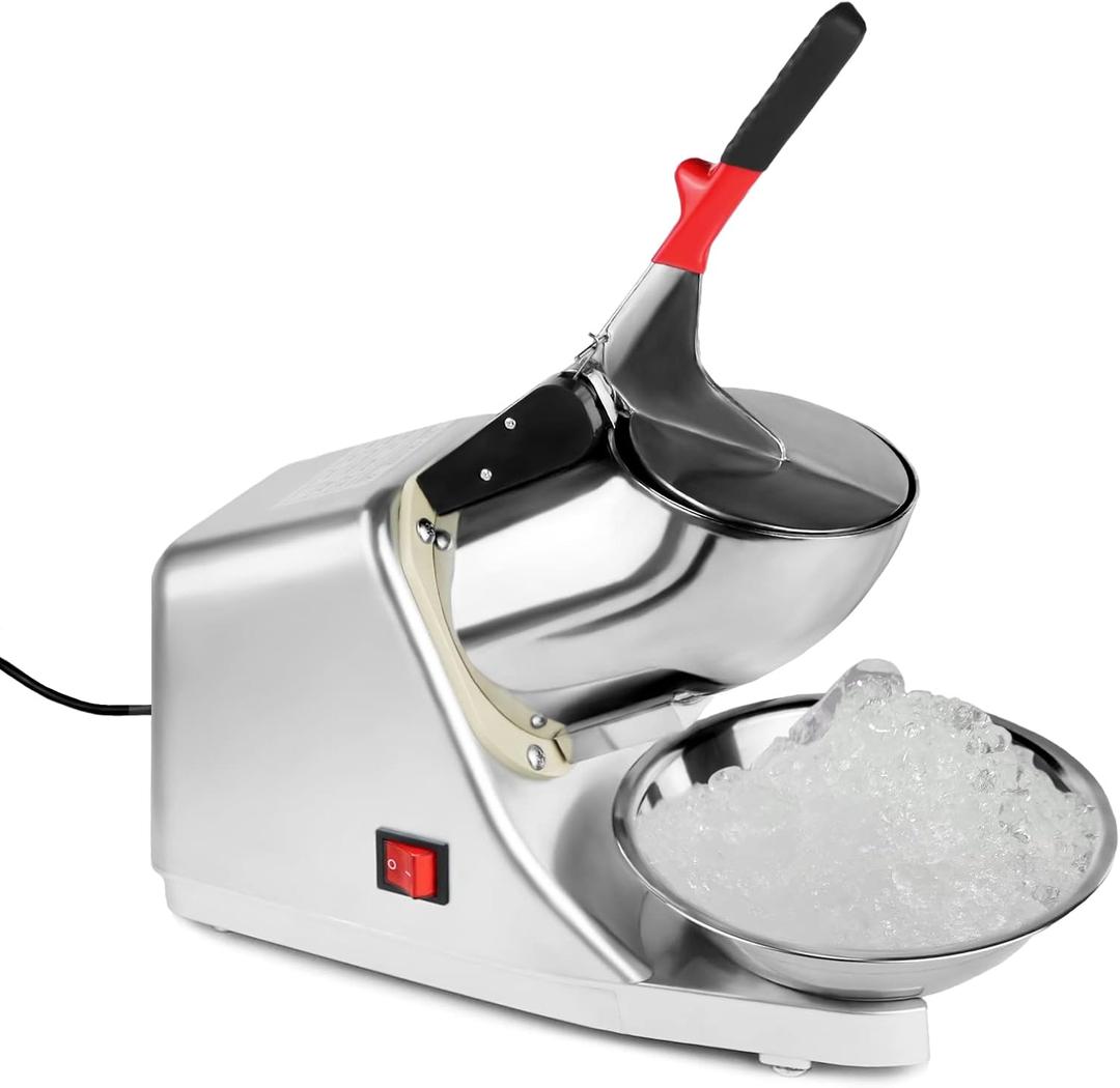 Electric Ice Crusher,110V Electric Ice Shaver Machine with Dual Blades,Bowl and Cover 300W Electric Snow Cone Maker(176lbs/80kg Per Hour,2200rpm) for Shaved Ice,Margaritas,Home Commercial Use(Sliver)