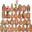 Small Bud Vases, Vintage Clear Glass Bud Vases in Bulk with Unique Embossed Patterns for Wedding Centerpieces, Table Decor, Rustic Party Reception Decorations (Amber-30pcs)