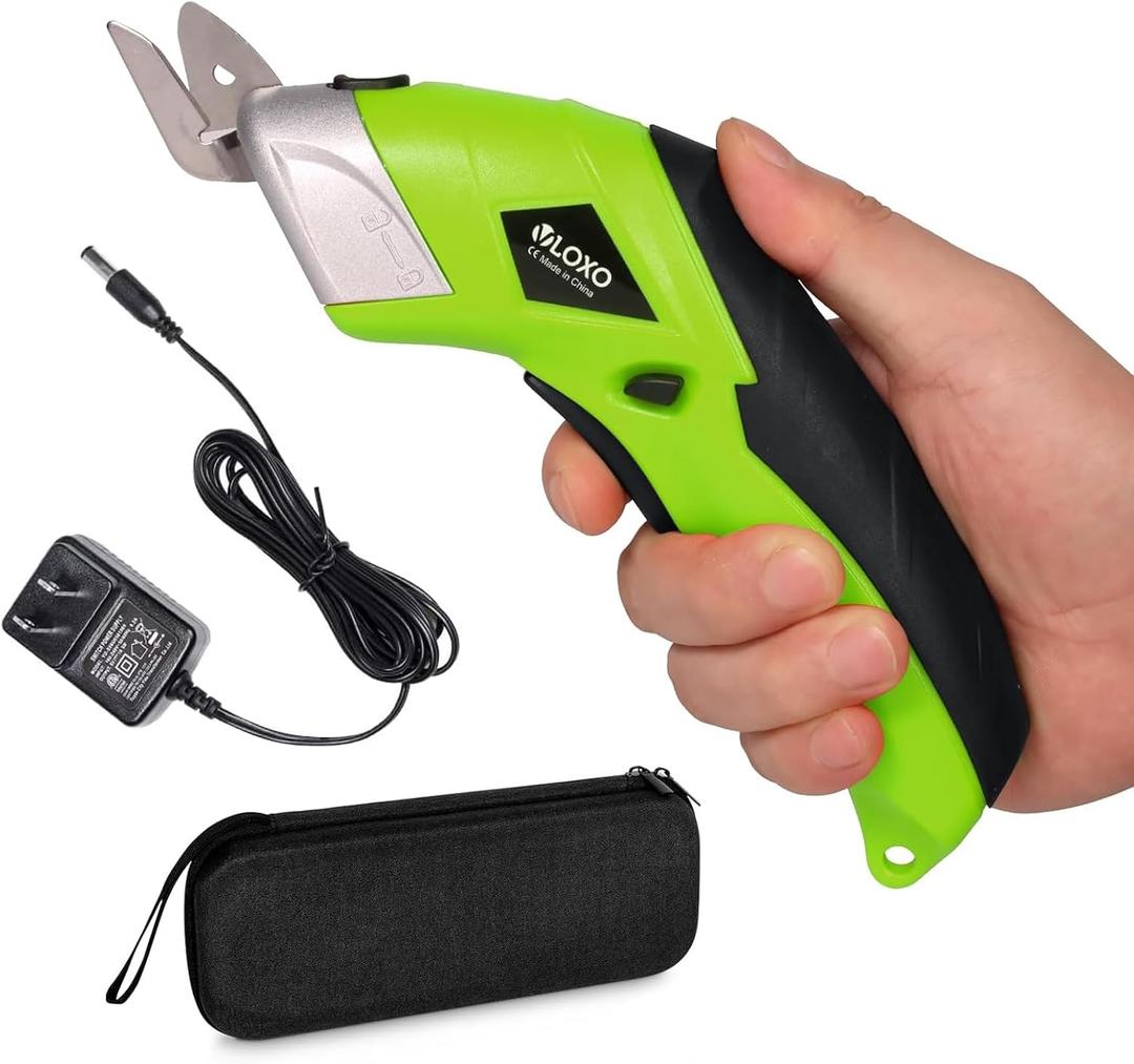 Cordless Electric Scissors, VLOXO Cardboard Cutter Electric Fabric Scissors with Blades Rechargeable Powerful Fabric Cutter for Crafts Leather Carboard Carpet Plastic Felt with Case Green