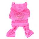 Rhinestone Crown Soft Velvet Dog Hoodie Jumpsuit for Dog Cat Puppy Winter Hooded Pajamas Tracksuit Outfits Pink 