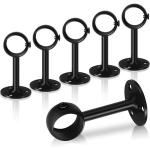 TOKPLNU Ceiling Curtain Rod Bracket, Heavy Duty Ceiling Curtain Rod Holder Black 6 Pack Curtain Rods Hooks Hangers for Wall Drapery Closet Wardrobe Rod Brackets Support for 1 1/4-Inch Drape Poles