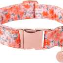 Dog Collar for Summer,Orange Flower Dog Collar,Cotton Puppy Collar with Adjustable Buckle for Medium Girl Boy Dog