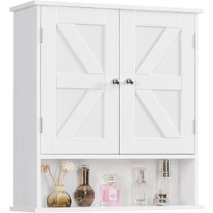 TEENFON Bathroom Wall Cabinet, Bathroom Cabinet with Barn Doors & Adjustable Shelf, Over The Toilet Storage Cabinet, Medicine Cabinet, White UNGGX001WV1