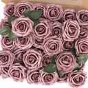 MACTING Artificial Rose Flowers 30PCS Real Touch Fake Flowers with Stem Foam Roses for DIY Wedding Bouquets Table Centerpieces Baby Shower Party Spring Home Mothers Day Decor (Dusty Purple Pink)