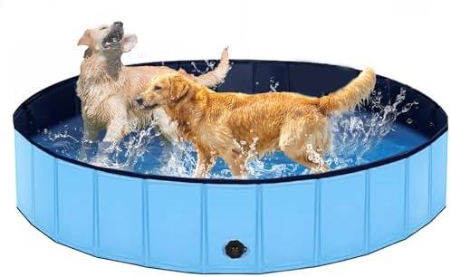 Foldable Dog Pool, Lexda Hard Plastic Shell Pet Swimming Pools for Large Dogs, Collapsible Plastic Pet Pool, Portable Bathing Tub for Dogs (63x12inch)