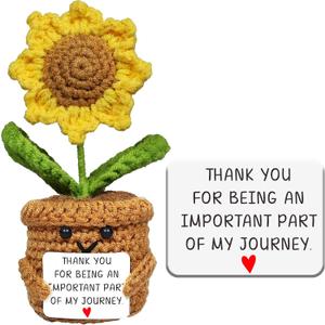 Thank You Gifts for Women Men, Handmade Positive Crochet Sunflower with Card, Thanksgiving Appreciation Gift for Teacher, Friend, Mom Mothers Day Christmas, Dad Fathers Day Birthday