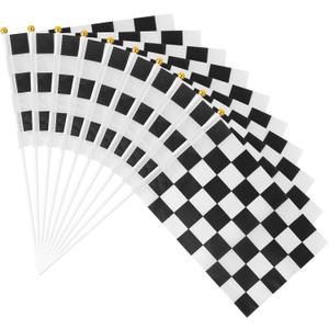 MIDELONG Checkered Black and White Racing Stick Flag Small Mini Hand Held Race Car Flags for Room Race Car Birthday Party Decorations, Pack of 10