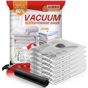 Vacuum Storage Bags,Vacuum Seal Bags for Clothing with Hand Pump,Vacuum Sealer Bags for Clothing/Comforters/Blankets （6 Jumbo）