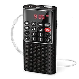 PRUNUS J-328 Mini Portable Pocket FM Radio MP3 Walkman Radio with Recorder, Gifts for Mom, Lock Key, SD Card Player, Rechargeable Battery Operated(NO AM) Red