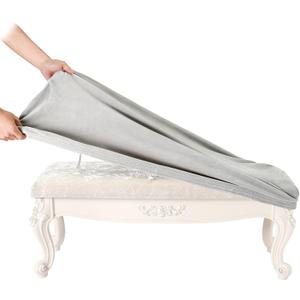 SINOSSO Soft Velvet Shoe Bench Cover, (36.5"- 48") L x (13.8"- 18") W Stretch Washable Dining Bench Upholstered Protector Rectangle Chair Slipcover, (L, Light Grey)