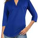 CEASIKERY Women's 3/4 Sleeve V Neck Tops Casual Tunic Blouse Loose Shirt.L